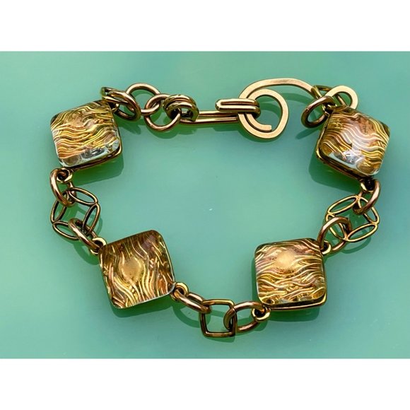unbranded Jewelry - Vintage Dichroic Glass Link Bracelet Copper waves Gold Filled